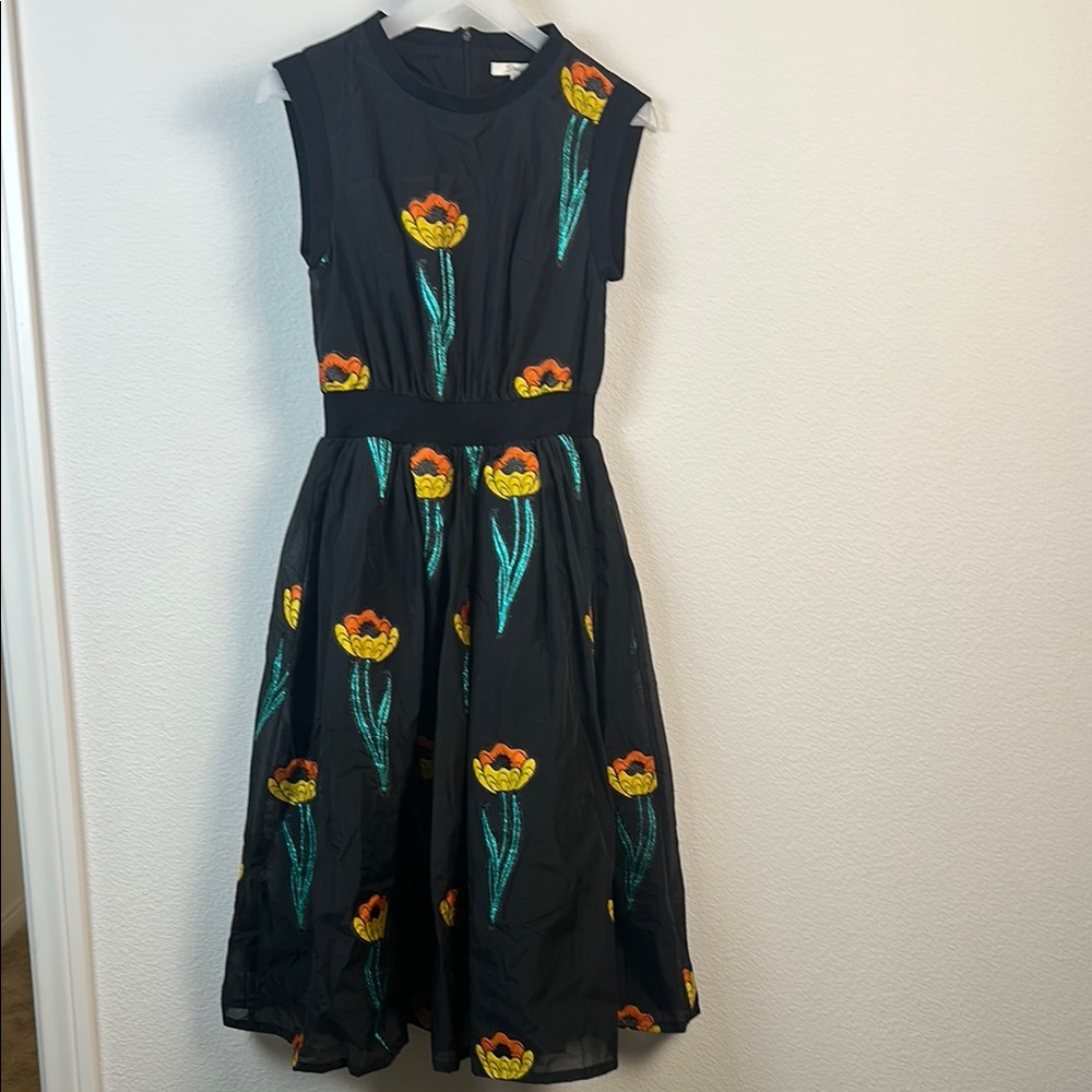 Black Dress with Colorful Floral Embroidery